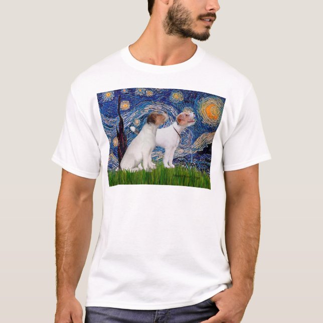 Camiseta Par de Jack Russell 4 - Noite Estrelada (Frente)