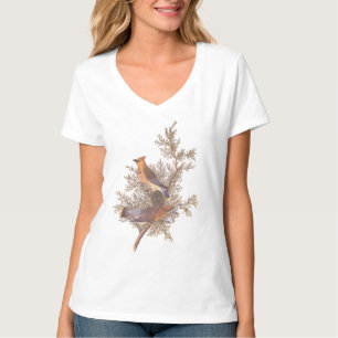 Camiseta Par de pássaro Cedar Waxwing de Audubon em Evergr