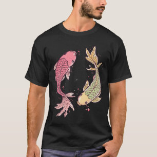 Camiseta Par de Peixes Koi Rosa e Verde-Amarelo
