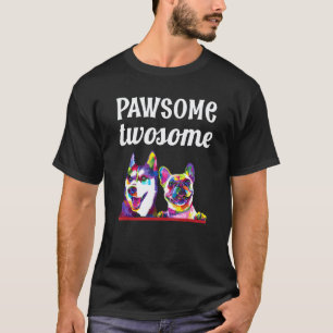 Camiseta Par Duplo Adorável Husky Siberiano Bulldog Francês