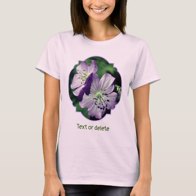 Camiseta Par Personalizado de Flores de Gerânio Roxo Bonito (Frente)