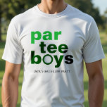 Camiseta Par Tear Boys do Golf Bachelor<br><div class="desc">Prepare-se para uma comemoração completa com esta camiseta de festa de solteiro de golfe. Com um design de "Par Tee Boys" divertido, esta camiseta branca é perfeita para um noivo e sua tripulação vestirem no campo de golfe ou na festa. Ideal para padrinhos de casamento que amam o golfe, esta...</div>