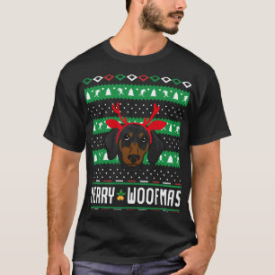 Camiseta Para a Feliz do cão, Woofmas Dachshund Ugly Christ