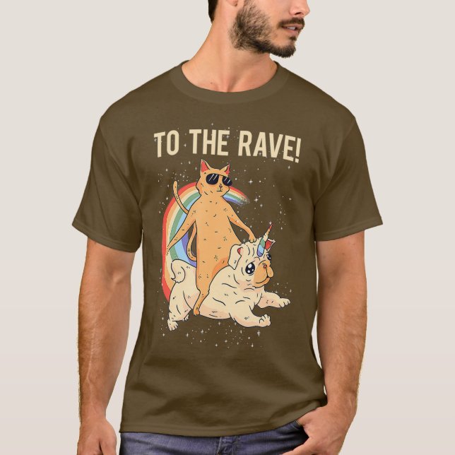 Camiseta Para a festa Rave EDM Cat Dog Techno DJ Rave (Frente)