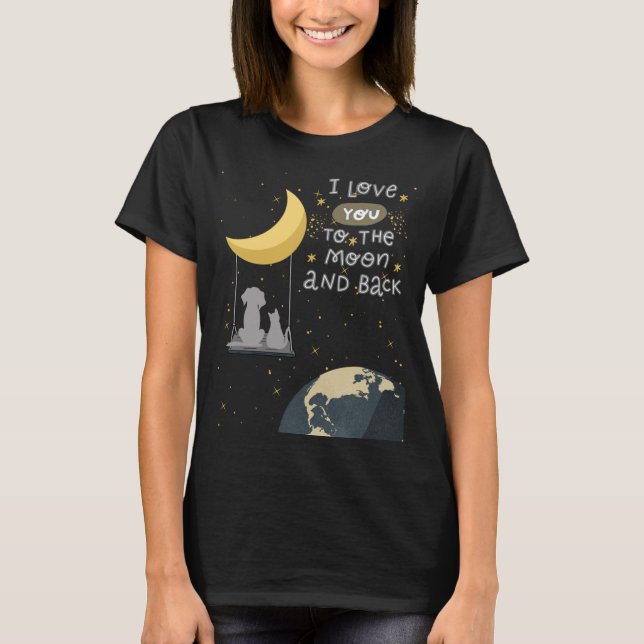 Camiseta Para a Lua e o Cão e Gato Traseiros (Frente)