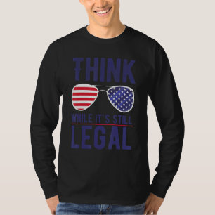Camiseta Para Amantes Dos EUA Bandeira Dos EUA Óculos Pense