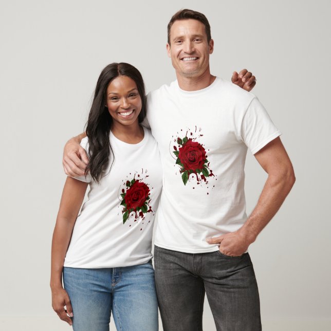 Camiseta para amantes rosas vermelhas (Unissex)