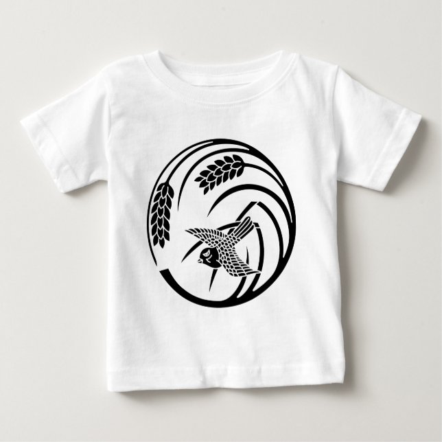 CAMISETA PARA BEBÊ 一 本 稲 の 丸 に 雀 (Frente)