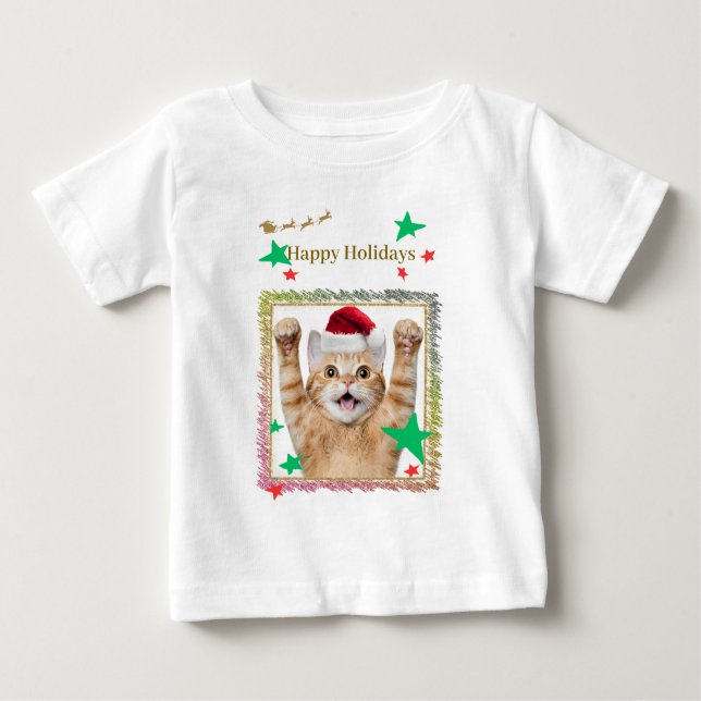 CAMISETA PARA BEBÊ 可愛いねこのクリスマスデザイン♡ (Frente)