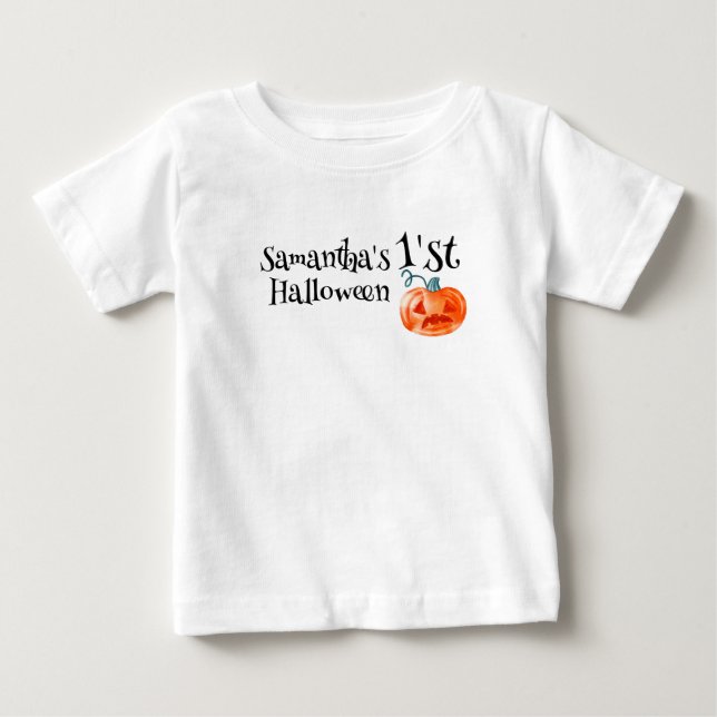 Camiseta Para Bebê 1ª Abóbora de Halloween Personalizada (Frente)