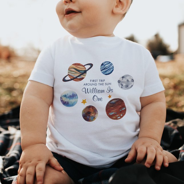 Camiseta Para Bebê 1ª Viagem ao Espaço Personalizado de Aniversário  (Criador carregado)
