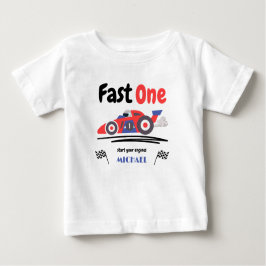 Camiseta Para Bebê 1º Aniversário Corrida Rápida Carro de Corrida Azu