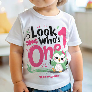 Camiseta Para Bebê 1º Aniversário Coruja