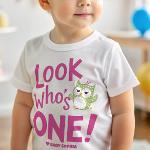 Camiseta Para Bebê 1º aniversário da coruja