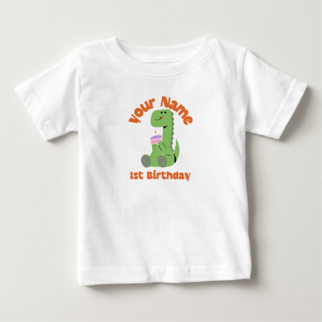 Camiseta Para Bebê 1º Aniversário Dino (Frente)
