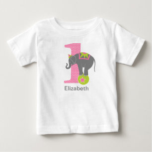 Camiseta Para Bebê 1º Aniversário Elefante de Circo Rosa