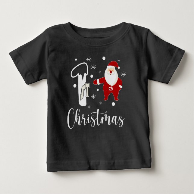 Camiseta Para Bebê 1º Natal Papai Noel Fofo Festivo Moderno Bebê (Frente)