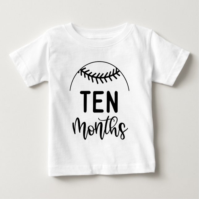 Camiseta Para Bebê 10 Meses de Beisebol - Etapa do Bebê - (Frente)