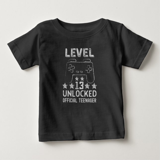 Camiseta Para Bebê 13 de aniversário de adolescente oficial de nível  (Frente)