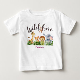 Camiseta Para Bebê 1 ano Selvagem Um primeiro aniversario