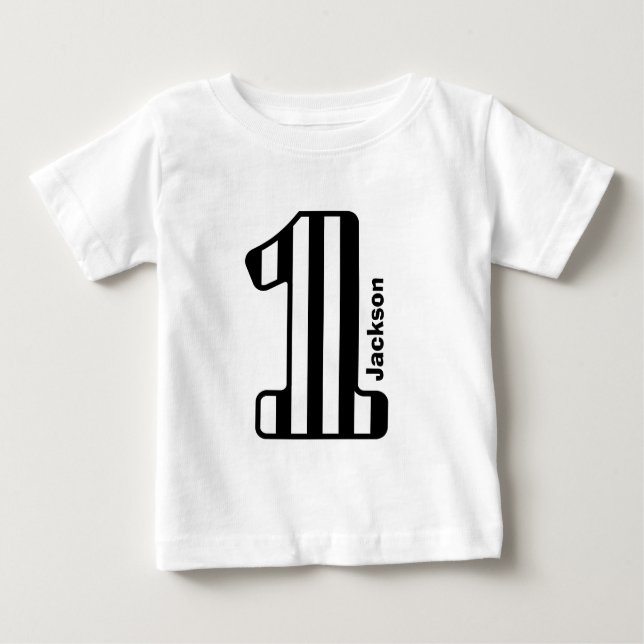 Camiseta Para Bebê 1rua BABY Aniversário Black Striped Grande Número  (Frente)