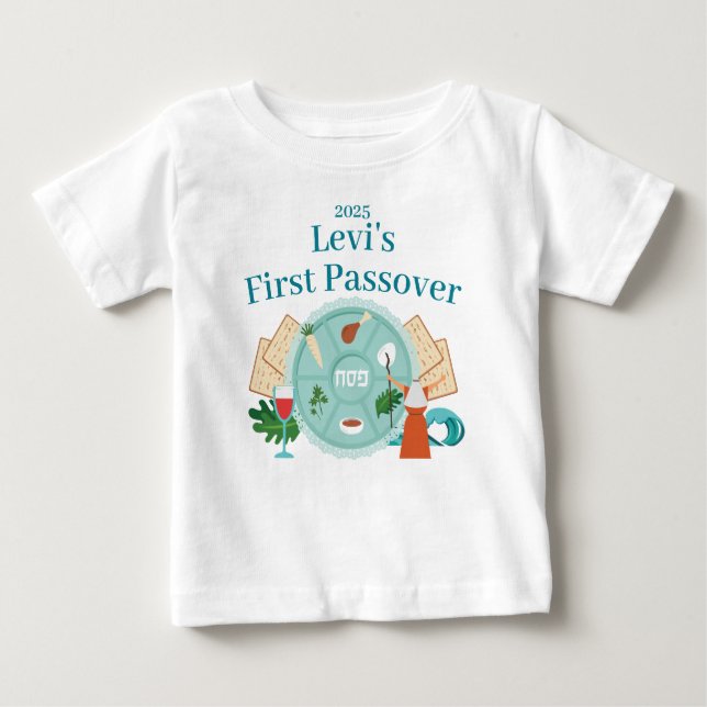 Camiseta Para Bebê 1rua Passover Blue Custom Boy Name Year (Frente)