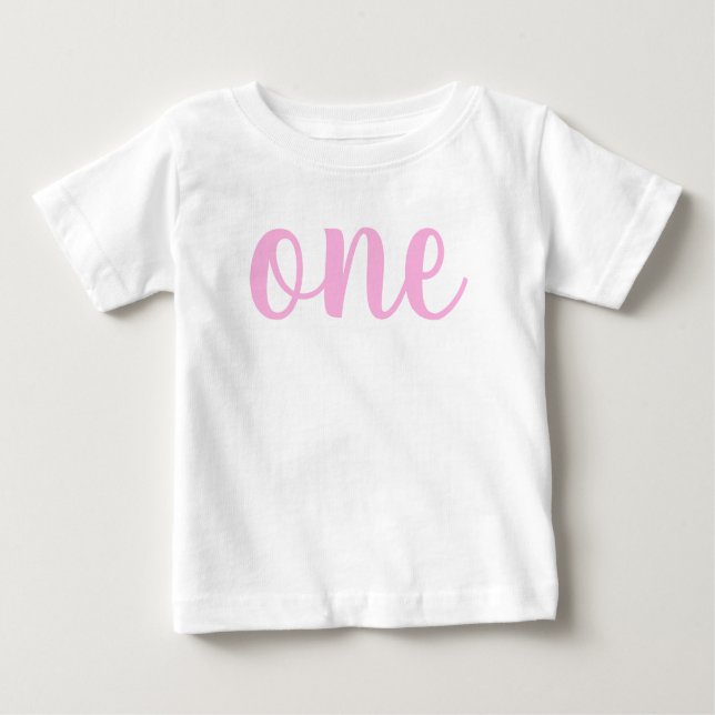 Camiseta Para Bebê 1rua, primeira menina de aniversário, cor-de-rosa, (Frente)