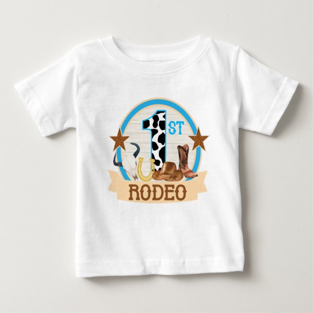 Camiseta Para Bebê 1rua Rodeo, primeiro aniversário (Frente)