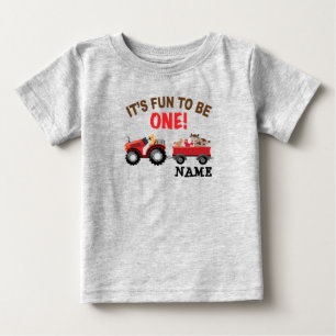 Camiseta Para Bebê 1rua, trator de aniversário e animais de explora