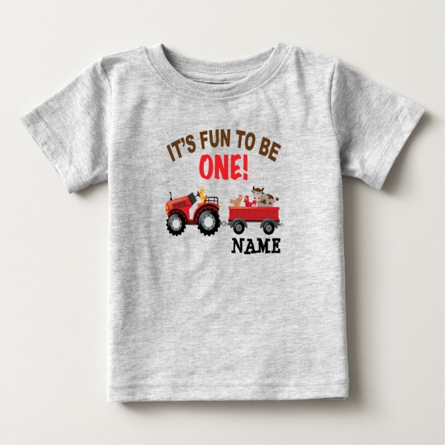 Camiseta Para Bebê 1rua, trator de aniversário e animais de exploraçã (Frente)