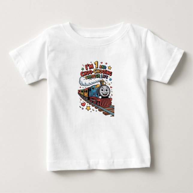 Camiseta Para Bebê 1st Birthday Choo Chooing Through Life Kids Tee  (Frente)