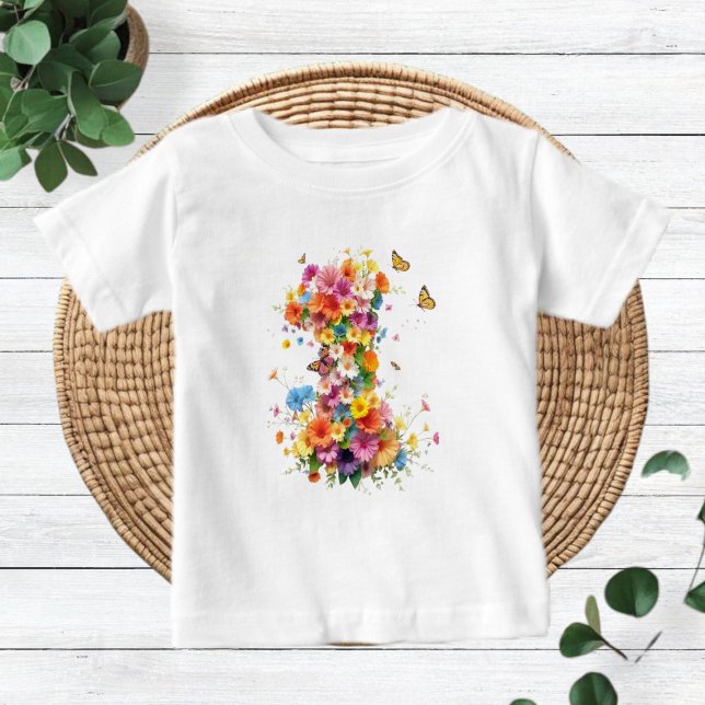Camiseta Para Bebê 1st Birthday Floral Boho Baby Shirt - Modern Kids (Criador carregado)