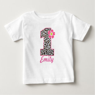 Camiseta Para Bebê 1st Birthday Girl Hot Pink & leopard print