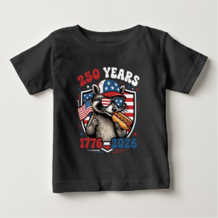 Camiseta Para Bebê 250 anos 1776 2026 guaxinim patriótico EUA indepen