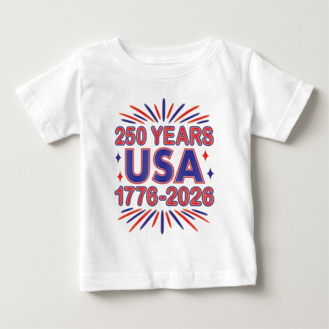 Camiseta Para Bebê 250 Anos EUA | 1776-2026 Semiquincentenário (Frente)