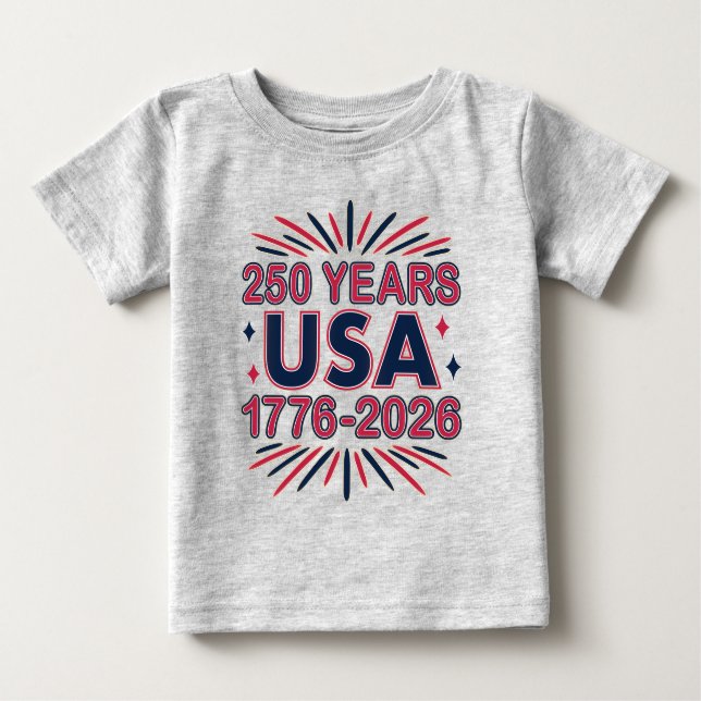 Camiseta Para Bebê 250 Anos EUA | 1776-2026 Semiquincentenário (Frente)