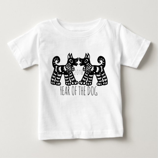 Camiseta Para Bebê 2 Cães Para O Ano Novo Chinês 2018 W Bebê Tee (Frente)