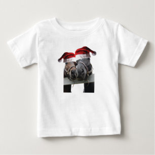 Camiseta Para Bebê 2 Cavalos vestindo chapéus de Papai Noel no Natal