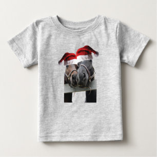 Camiseta Para Bebê 2 Cavalos vestindo chapéus de Papai Noel no Natal