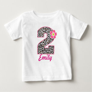 Camiseta Para Bebê 2nd Birthday Girl Hot Pink & leopard print