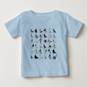 Camiseta Para Bebê 36 raças do pombo