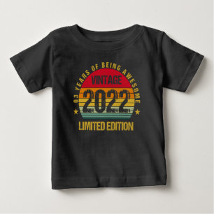 Camiseta Para Bebê 3 Anos De Idade Terceiro Ano De 2022 Vintage anive