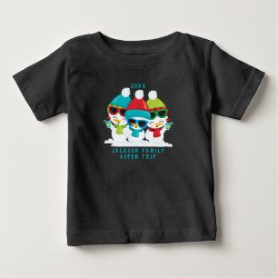 Camiseta Para Bebê 3 Bonecos de Neve Natal Inverno Família Texto Pers