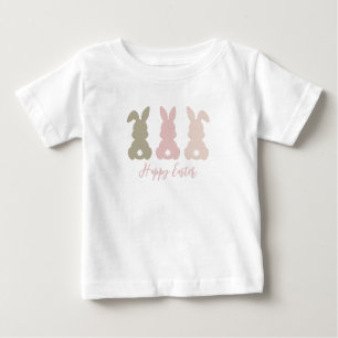 Camiseta Para Bebê 3 Coelhinhos Adoráveis Feliz Páscoa