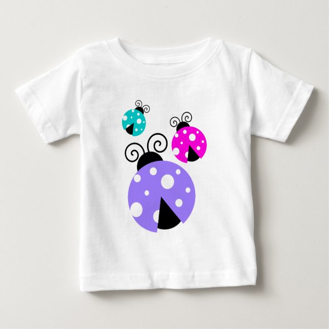 Camiseta Para Bebê 3 Damybugs em Rosa Púrpura e Azul (Frente)