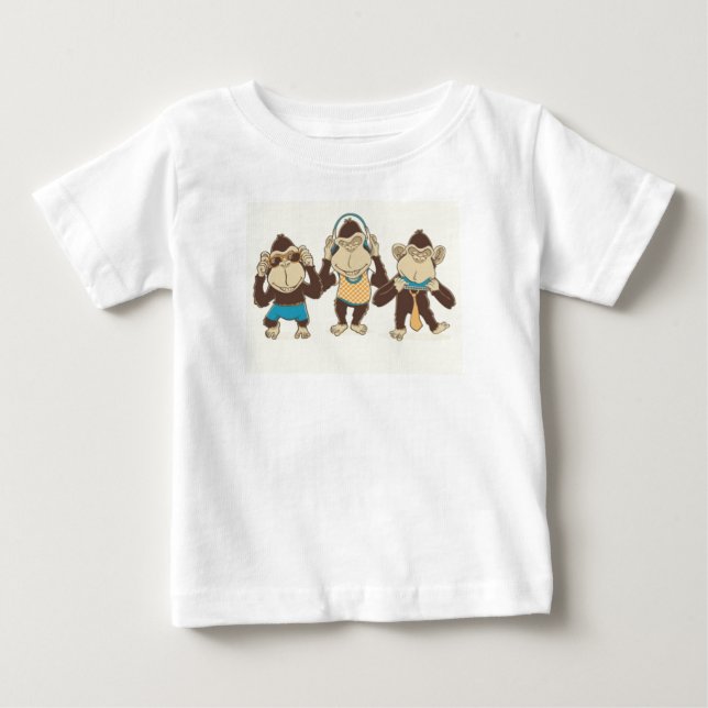 Camiseta Para Bebê 3 macacos T-Shirt (Frente)