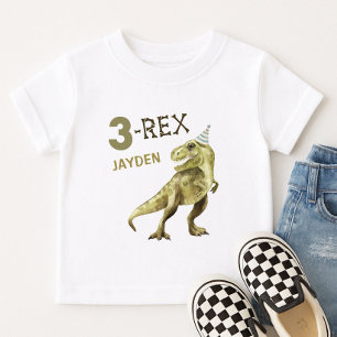 Camiseta Para Bebê 3-Rex Dinossauro Fofo Três Rex Nome da Festa de An