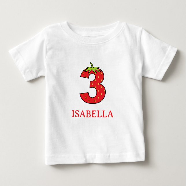 Camiseta Para Bebê 3th Birthday strawberry theme Party  (Frente)