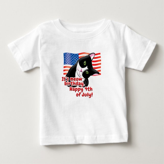 Camiseta Para Bebê 4 de julho Cat (Frente)