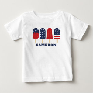 Camiseta Para Bebê 4 de julho Estrelas brancas brancas vermelhas Stri